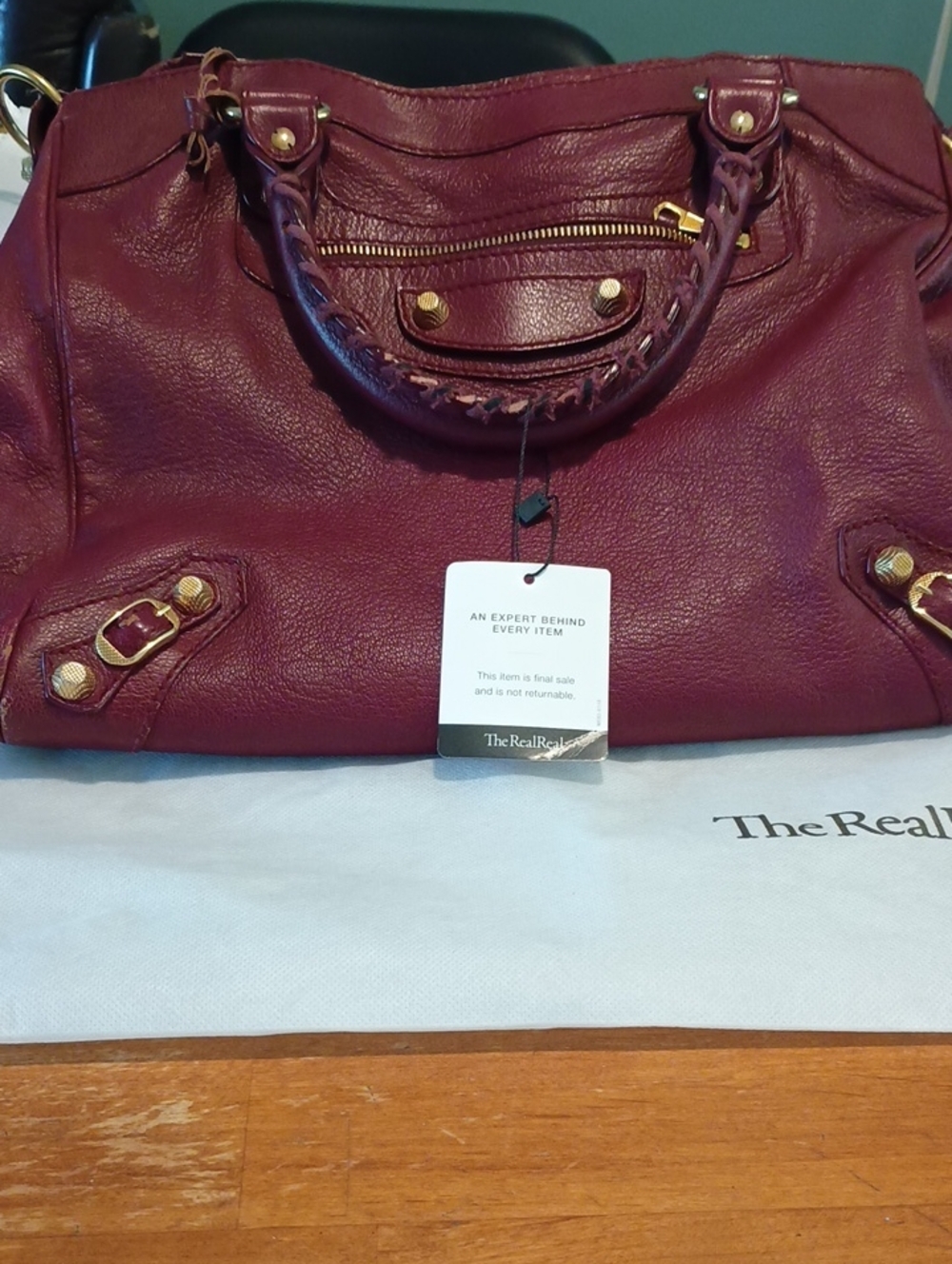 Balenciaga Burgundy Leather City Bag with Gold Hardware